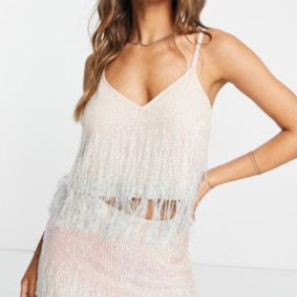 Miss Selfridge Premium embellished faux feather trim cami crop tank top. ASOS